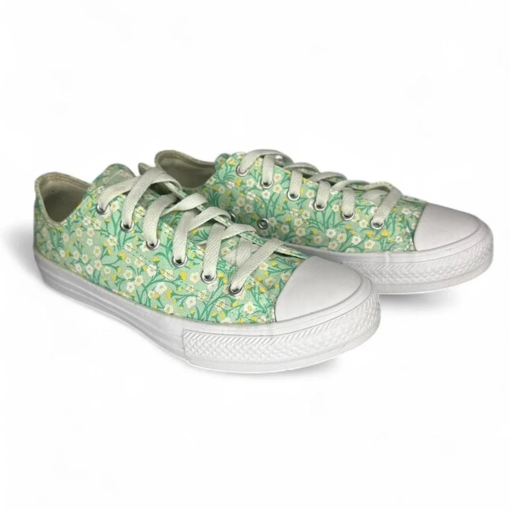 Floral Green and White Women's Sneakers - Picture 5 of 8